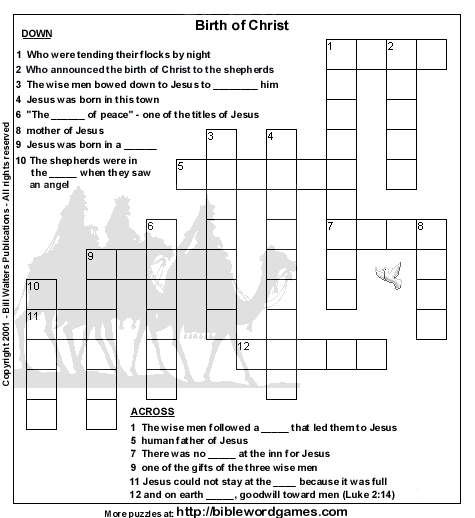 Bible Crossword Puzzles For Kids