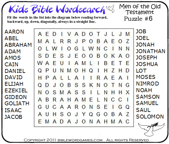 Free Bible kids wordsearch puzzle