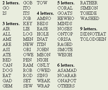 Bible Fill-in type crossword sample